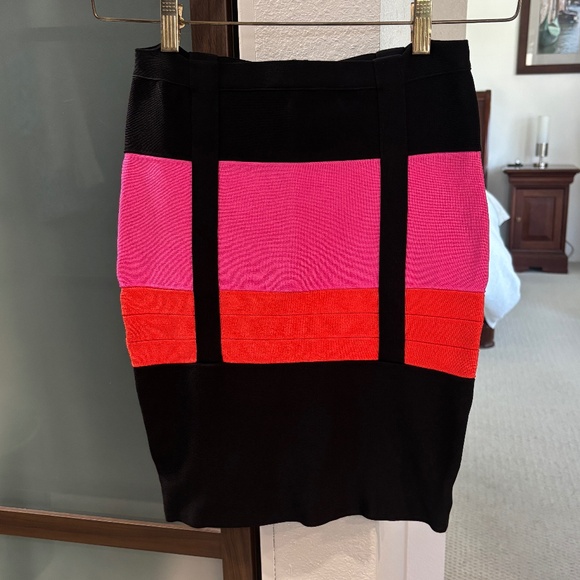 bebe Bandage Pencil Skirt - Black/Pink/Red - Picture 2 of 8